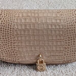 Michael Kors Mila Taupe Croc-Embossed Padlock. Used In Very Good Condition